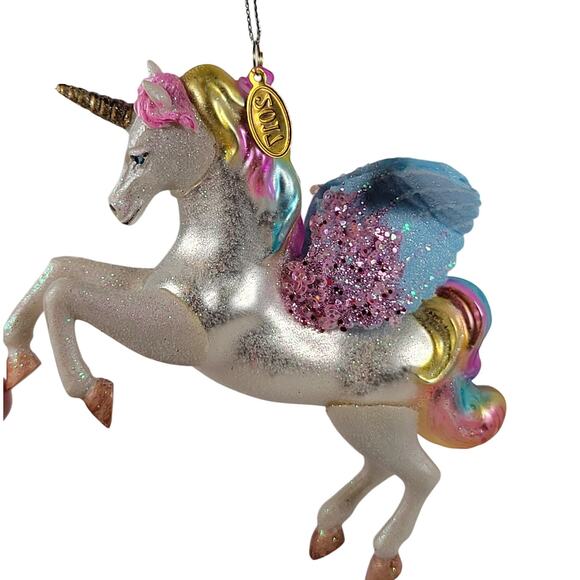 2017 Glass Unicorn Ornament Multicolor Wings Christmas Decoration - Picture 1 of 14
